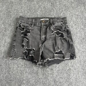 Sol High Rise Curvy Shortie Washed Black Distressed Denim Shorts Size 3 / 26W